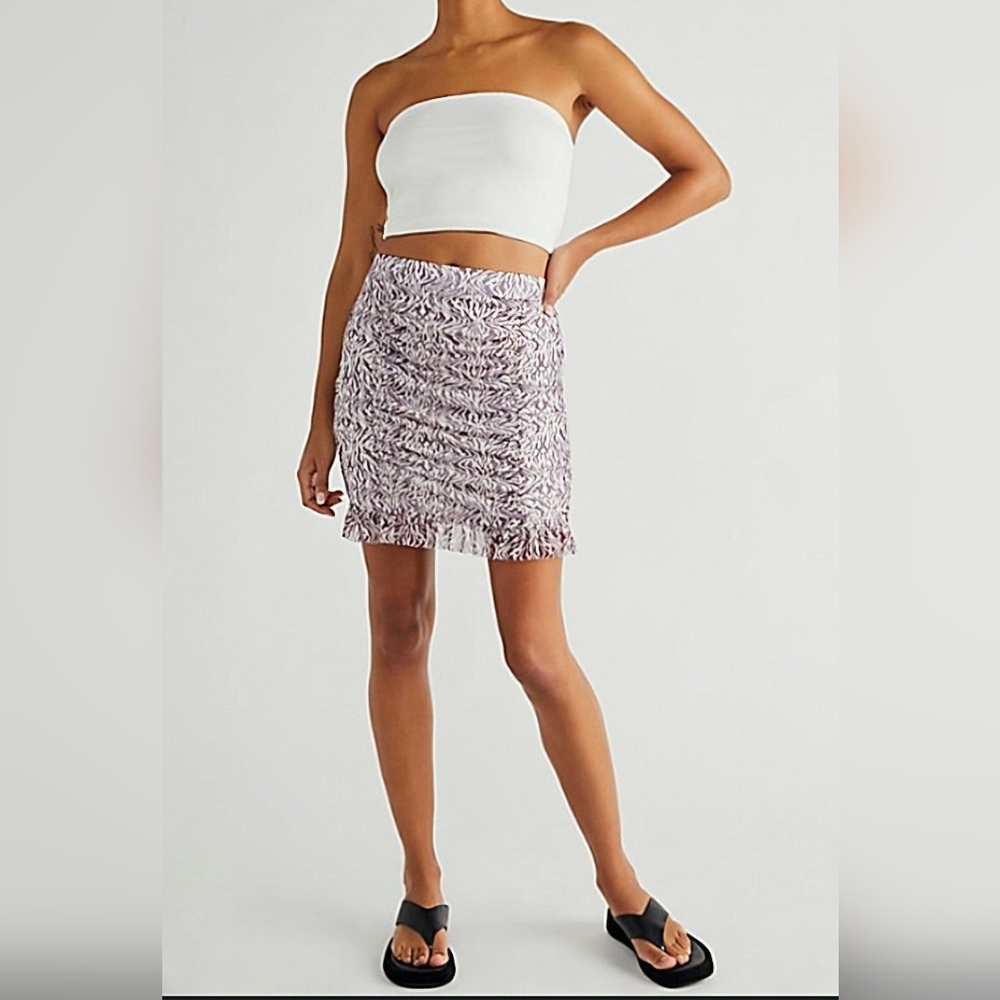 Romi Zebra Print Mesh Ruched Ruffle Mini Skirt Gift Party Spring Summer Travel